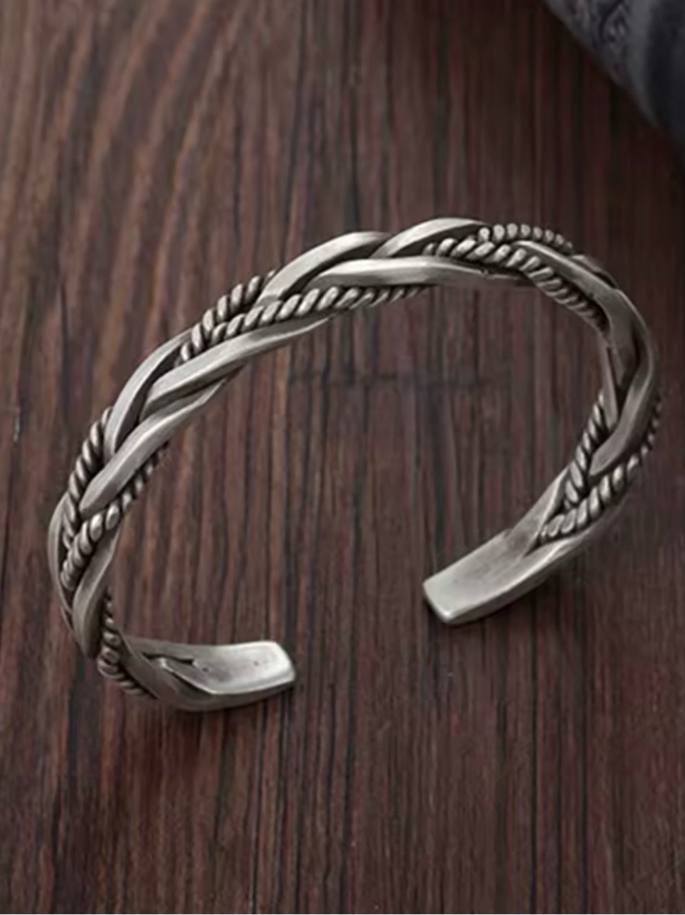 Sterling Silver-Tone Twisted Cuff Bracelet for Men new